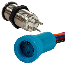 Load image into Gallery viewer, Bluewater 19mm Push Button Switch - Off/(On) Momentary Contact - Blue/Red LED - 1&#39; Lead [9057-2113-1]
