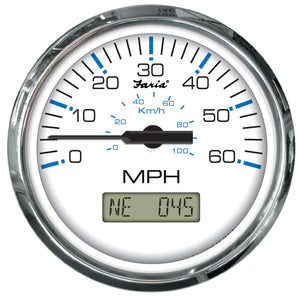 Faria Chesapeake White SS 4" Speedometer w/LCD Heading Display- 60MPH (GPS) [33826]
