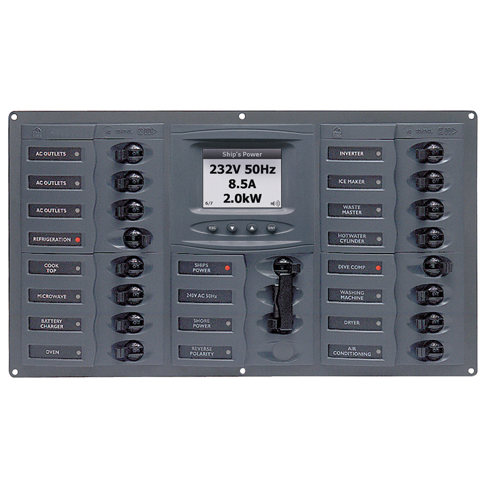 BEP AC Circuit Breaker Panel w/Digital Meters, 16SP 2DP AC120V ACSM Stainless Steel Horizontal [900-AC4-ACSM-110]