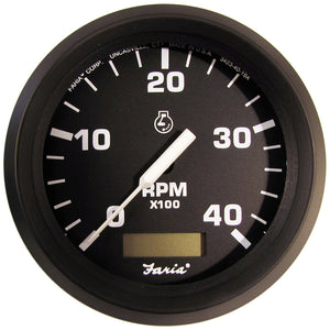 Faria Euro Black 4" Tachometer w/Hourmeter (4000 RPM) (Diesel)(Mech. Takeoff  Var. Ratio Alt.) [32834]