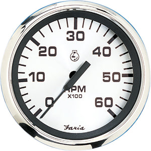Faria Spun Silver 4" Tachometer (6000 RPM) (Gas Inboard  I/O) [36004]