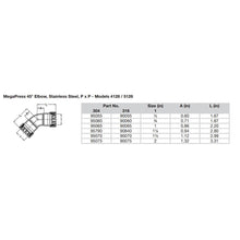 Load image into Gallery viewer, Viega MegaPress 1/2&quot; 45 Stainless Steel 304 Elbow - Double Press Connection - Smart Connect Technology [95055]
