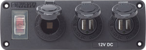 Blue Sea Water-Resistant 12V 15A Circuit Accessory Panel 12v Socket and Dual USB x 2