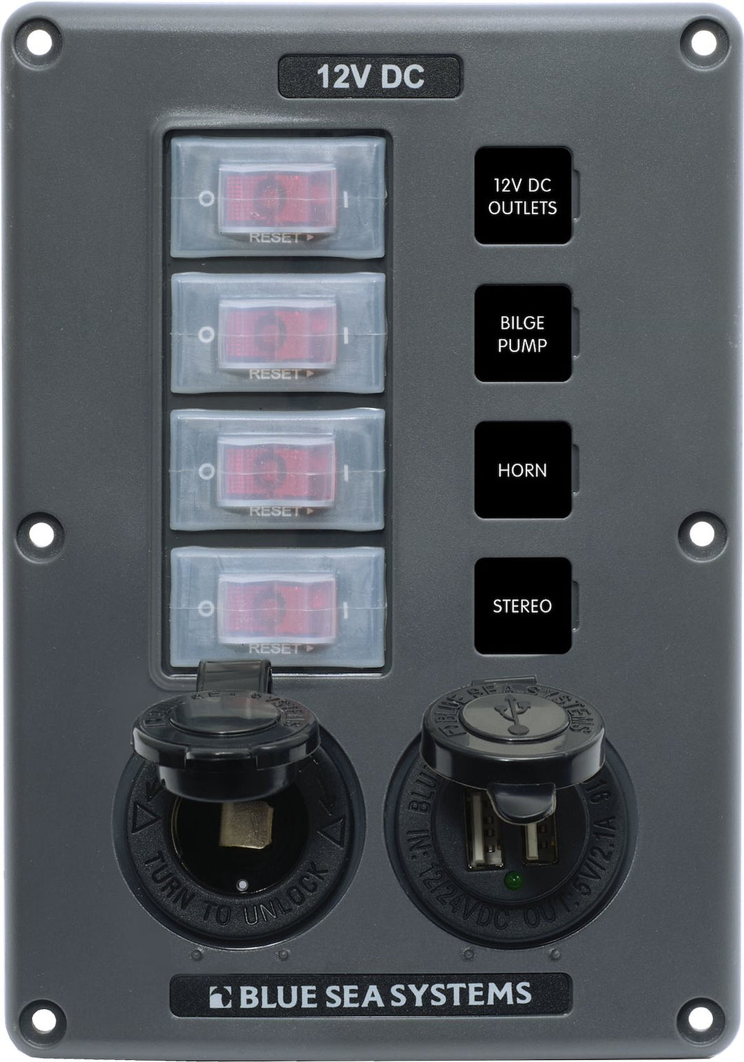 PANEL SWITCH H2O CB 4POS SCKT & USB