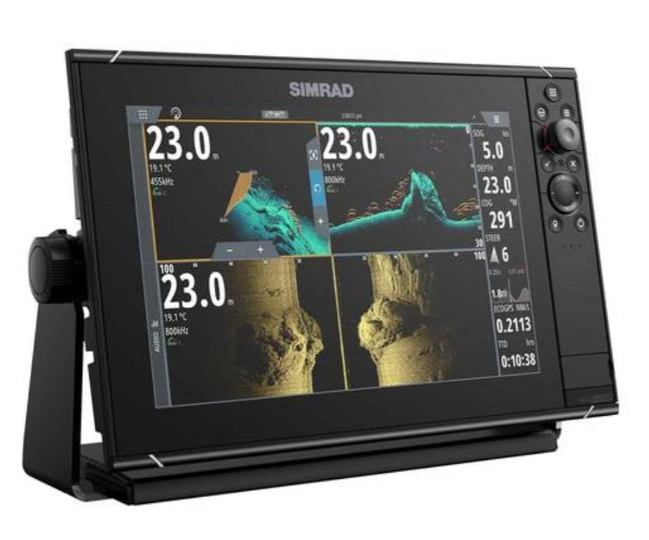 New Simrad NSS12 evo3 S Multifunction Display with US C-MAP Charts.  New enhanced processer that allows for quicker response and allows to preform multiple task ar once faster. Allows for up to six panels.Great for yachts, center consoles, skiffs, flats boats, bay boats, sport fishes, pontoons, runabouts, and deck boats.