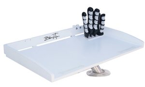 BLACKTIP 31" Fillet Table with Mount. This  31 inch fillet table can be mounted in any rod holder on your boat. Can be used as a cutting table for bait or filleting fish. As well as serving food or drinks. Great for any yacht, center console, bay boat, pontoon, skiff, deck boat and more. Great for rigging. Comes with knife slots, pliers/scissor slot, and knife sharpener.