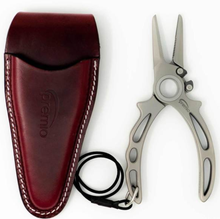 Load image into Gallery viewer, These pliers come with a high quality leather case that attaches easily onto your belt. These are ideal for fishermen any where  and can unhook any fish. Great for offshore, nearshore, and inshore fishing. Danco Permio Titanium pliers5.5
