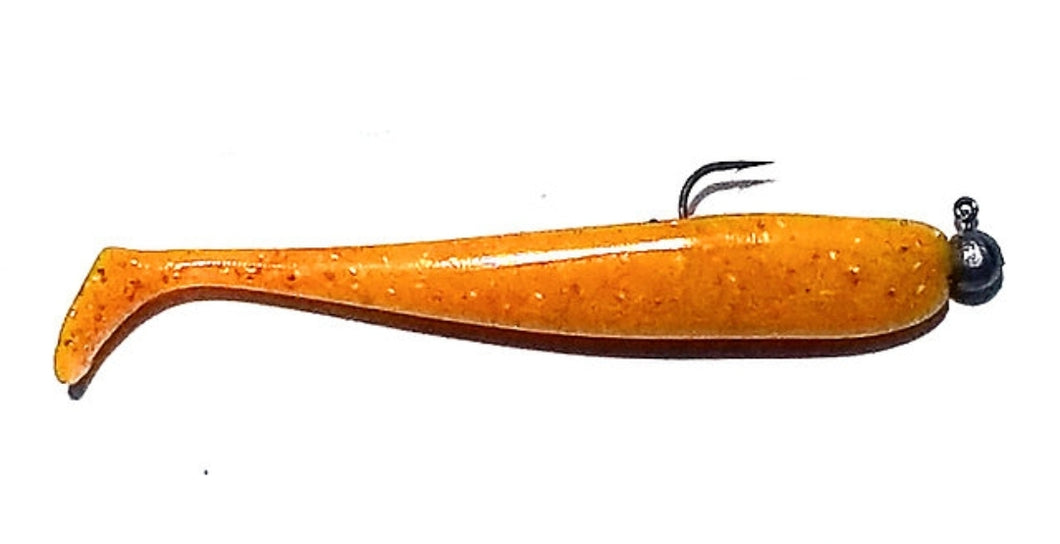 Anthony's Ocean Were On Series 4 in Orange Prerigged Scented Paddle Tail with 1/8 or 1/4 ounce Jig Head 3 Pack