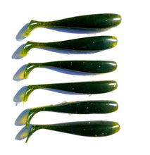 Load image into Gallery viewer, Anthony&#39;s Ocean Were On Series 4 in Green Scented Paddle tail Lure 6 Pack
